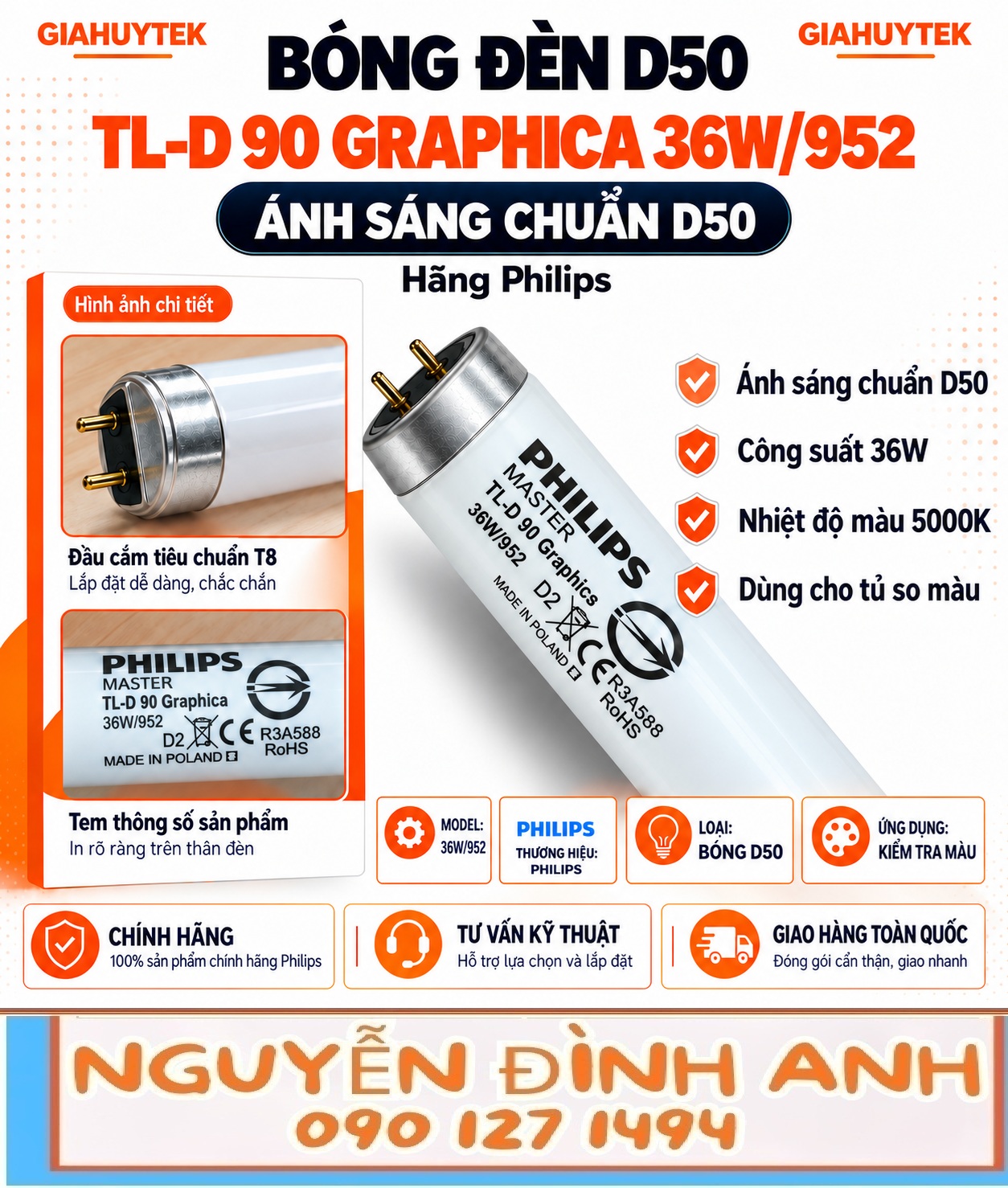 Bóng đèn D50 Philips TL-D 90 Graphica 36W952 (1) Bóng đèn D50 Philips TL-D 90 Graphica 36W/952